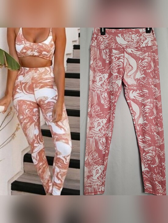 The Free Yoga Pants - Athletic Yoga Sporty wide waistband Leggings Size M Pink White New Boutique Item